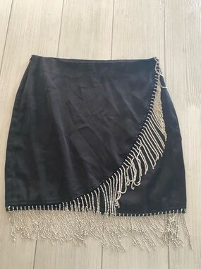 Nasty Gal Black Mini Skirt with Silver Beaded Fringe